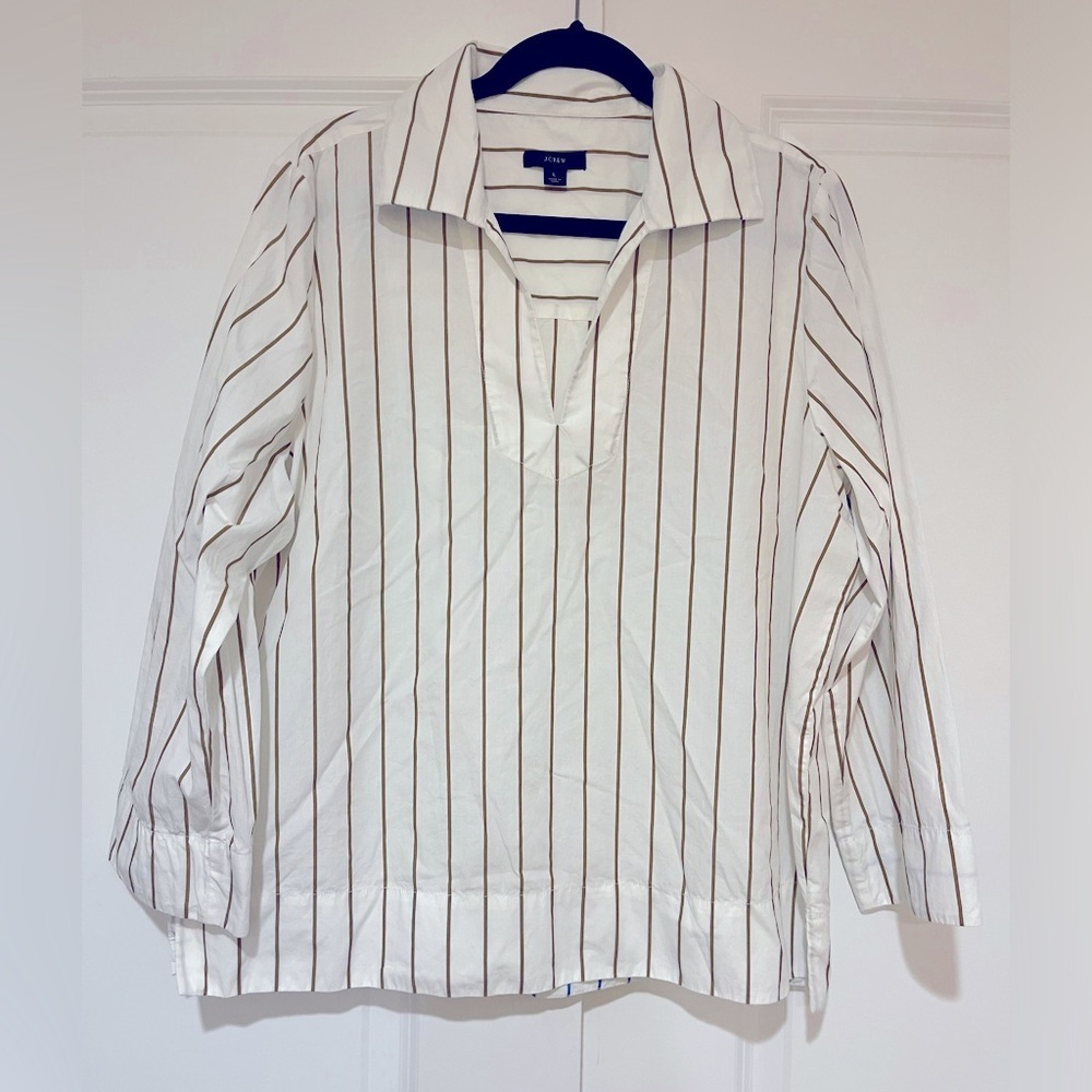 J.Crew NWOT collared cotton Poplin popover blouse szL - Picture 4 of 7